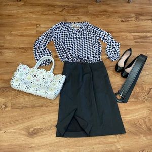 MK Black & White Spring Blouse S Gold Chain Neck